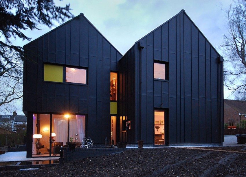 แบบบ้านร่วมสมัย 2 ชั้น โทนสีดำ ยามค่ำคืน