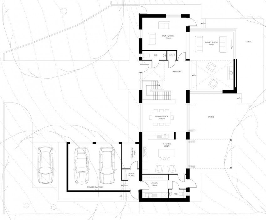 แบบแปลน แบบบ้านร่วมสมัย 2 ชั้น โทนสีดำ