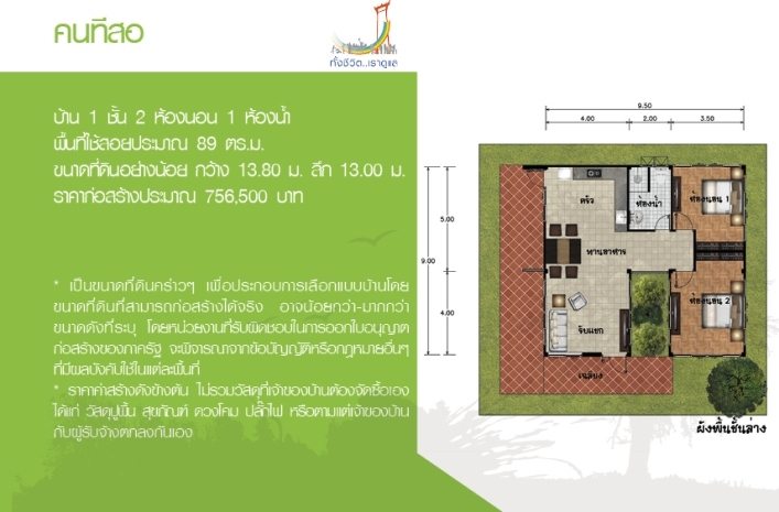 แบบบ้านชั้นเดียว เนื้อที่กว้างขวางสะดวกสบาย